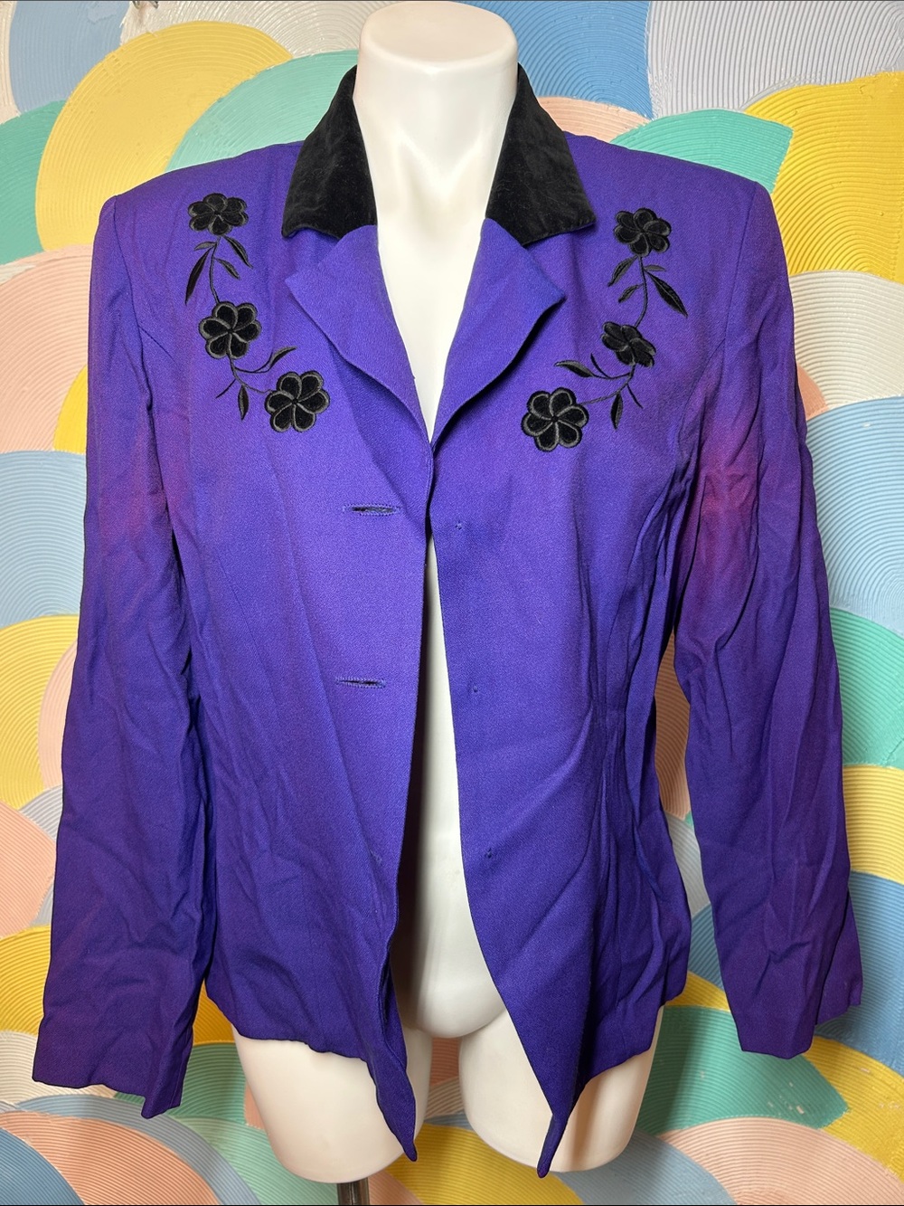 Vintage 1990s DJ Summers Purple Floral Embroidered Women's Blazer Jacket sz L